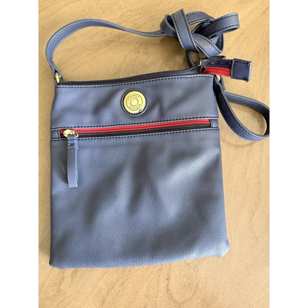 Tommy Hilfiger Navy Crossbody Bag Gold Logo Zipper Accent Adjustable Strap Women